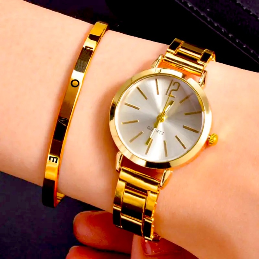 Gold watch and bracelet